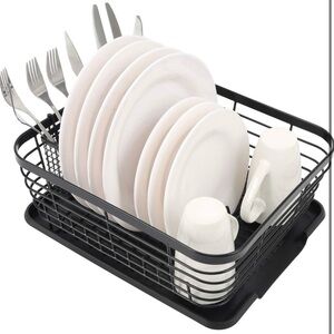 TQVAI Kitchen Dish Drainer Rack with Drying Board- Black